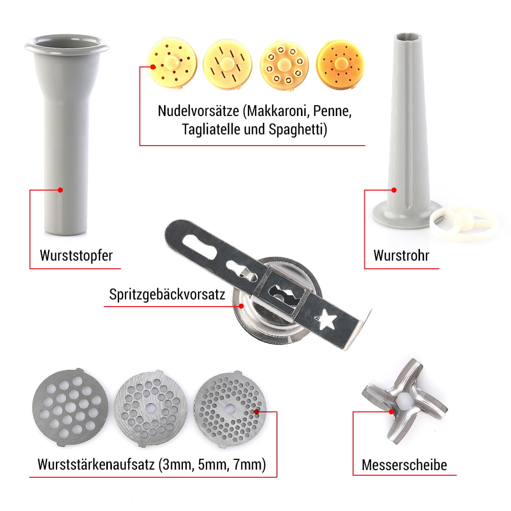 BEM Alex Küchenmaschine 3-in-1 mit Zubehör aus Edelstahl 5 Liter in rot