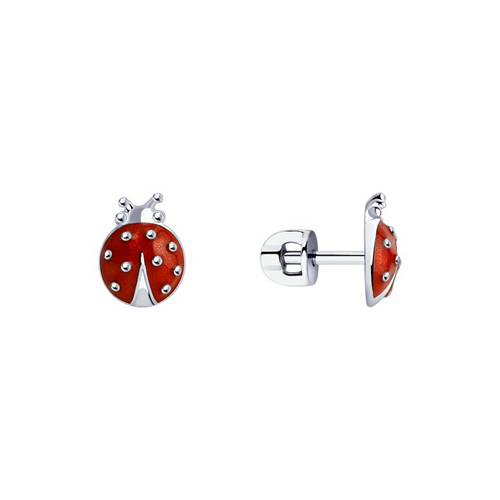 Серьги из серебра 925 пробы, с красной эмалью