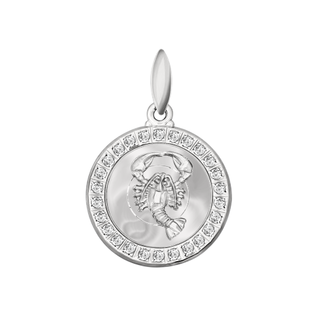 Pendant zodiac sign "Cancer" (22.06 - 22.07) in 925 silver with zirconia, Ø approx. 18 mm