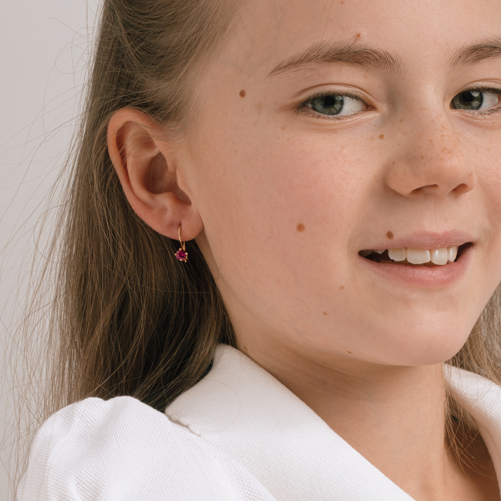 Earrings in rose gold 585, with corundum, height approx. 14 mm