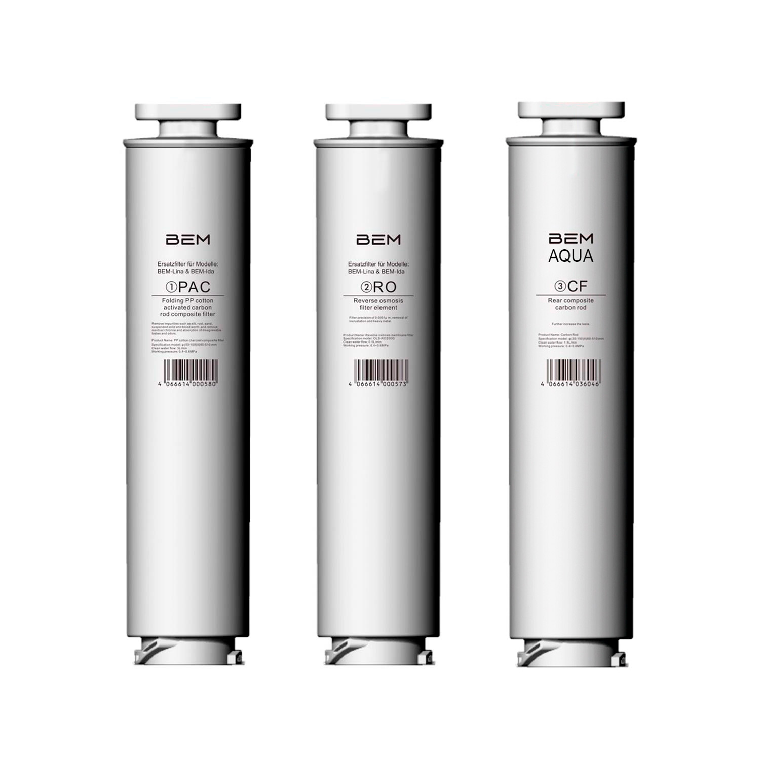 Set of 3 replacement filters (RO, PAC and CF with mineralizer) for BEM LINA and IDA water filters