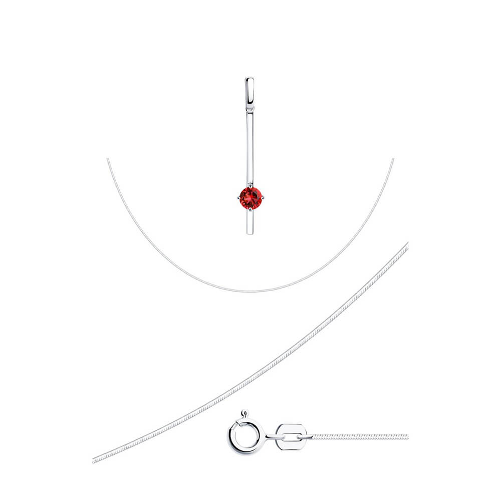 Sokolov Silber-Set: Halskette 50 cm + Anhänger mit rotem Rubellite