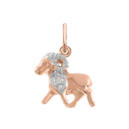 "Aries" zodiac sign pendant (21.03-20.04) in rose gold 585 with zirconia, rhodium-plated