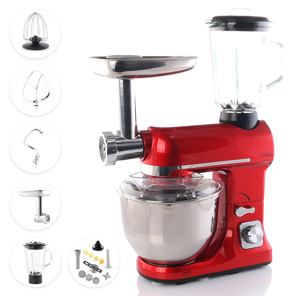 BEM Alex Küchenmaschine 3-in-1 mit Zubehör aus Edelstahl 5 Liter in rot