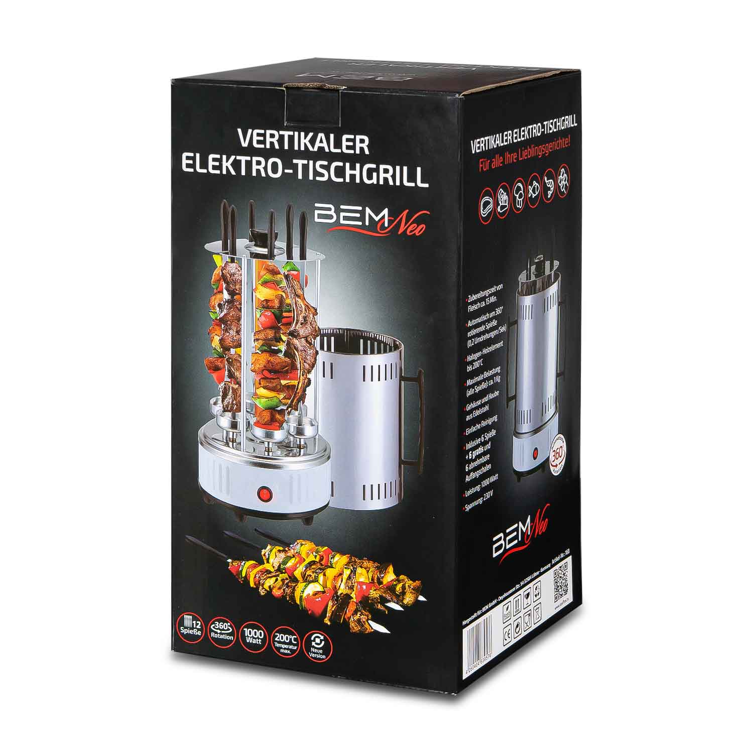 BEM Neo table grill, shashlik grill as stand grill and electric grill incl. 12 skewers
