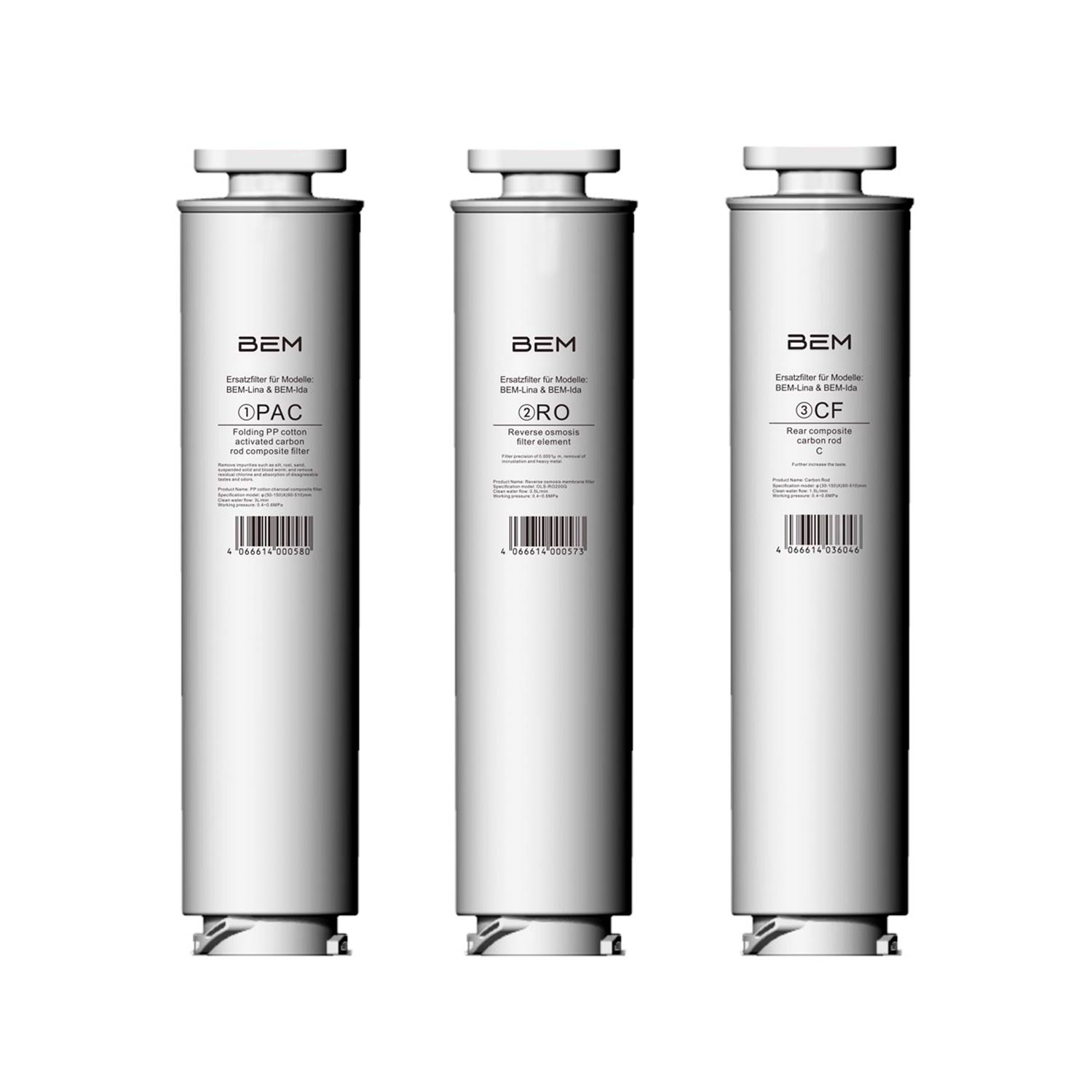 3er-SET Ersatzfilter (RO, PAC und CF mit Mineralisator) für BEM LINA und IDA Wasserfilter