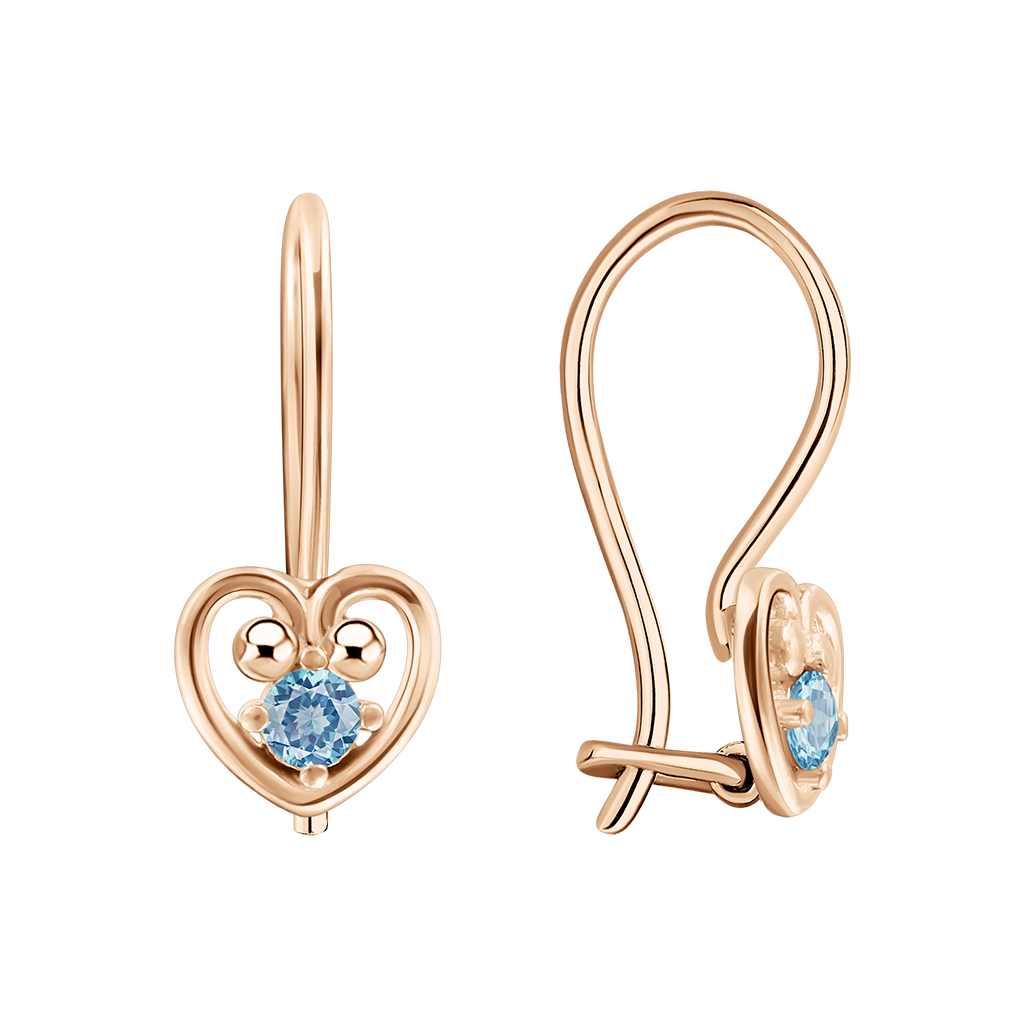 Earrings, russian red gold 585, with zirconia, height approx. 16 mm, weight of the piece of jewelry: approx. 1,09 gr.