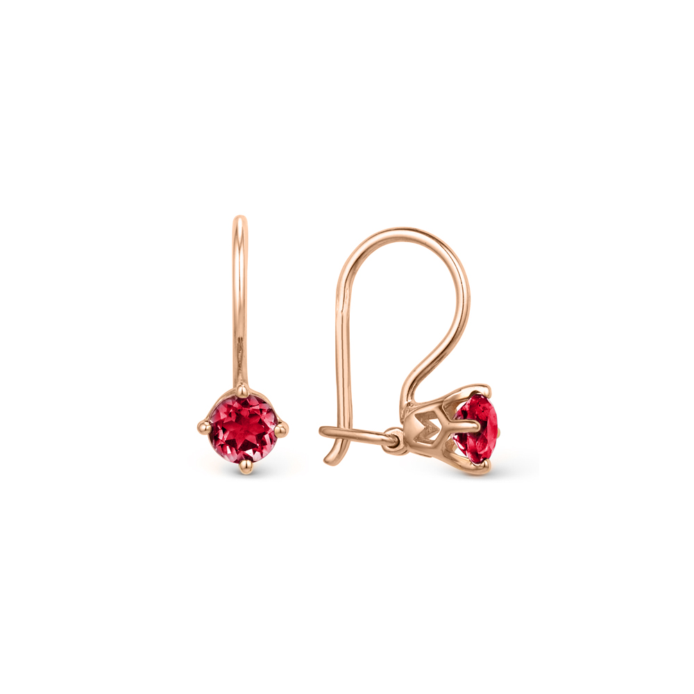 Earrings in rose gold 585, with corundum, height approx. 14 mm