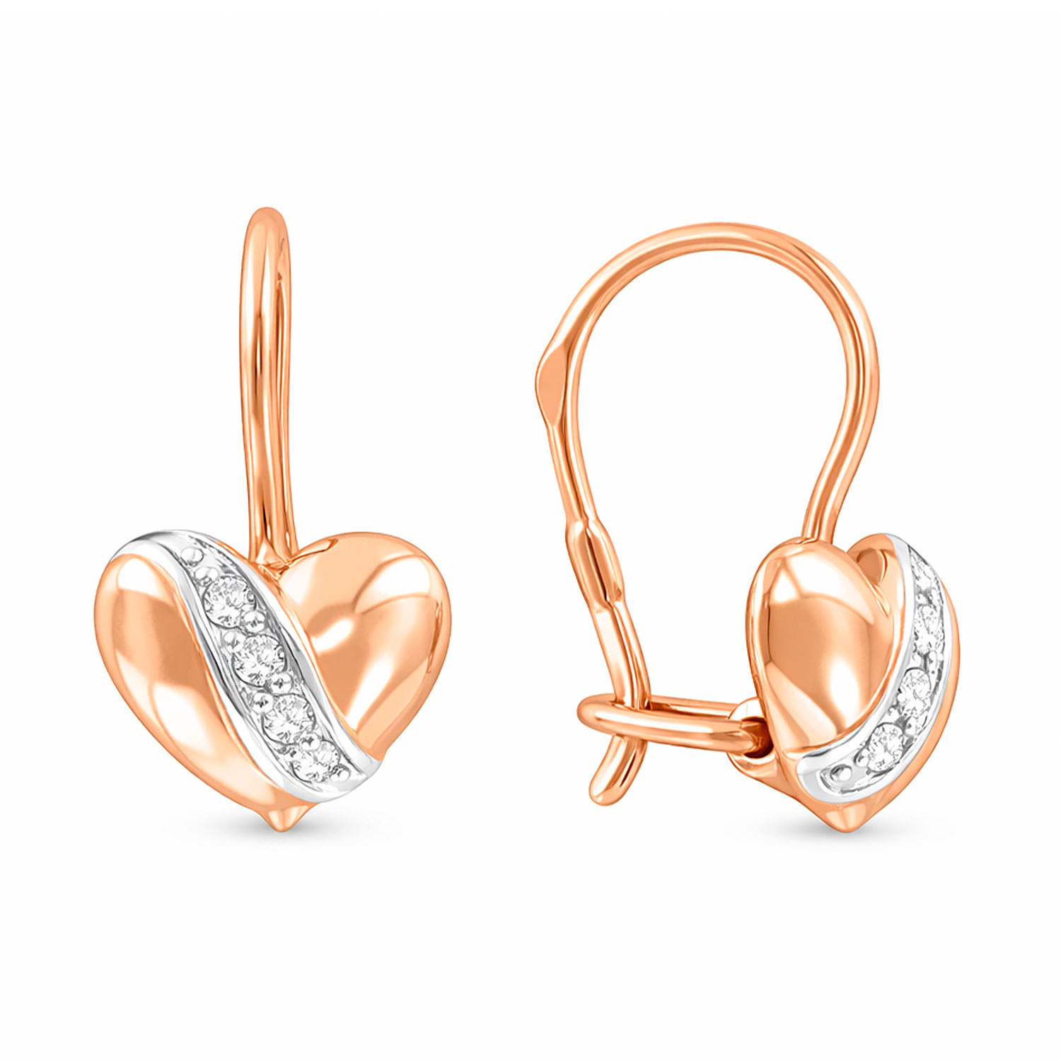 Серьги из красного золота 585 пробы, с фианитами