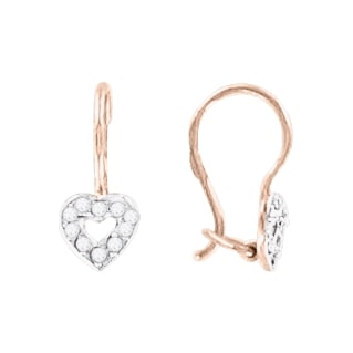 Heart-shaped earrings made of 585 red gold, with cubic zirconia