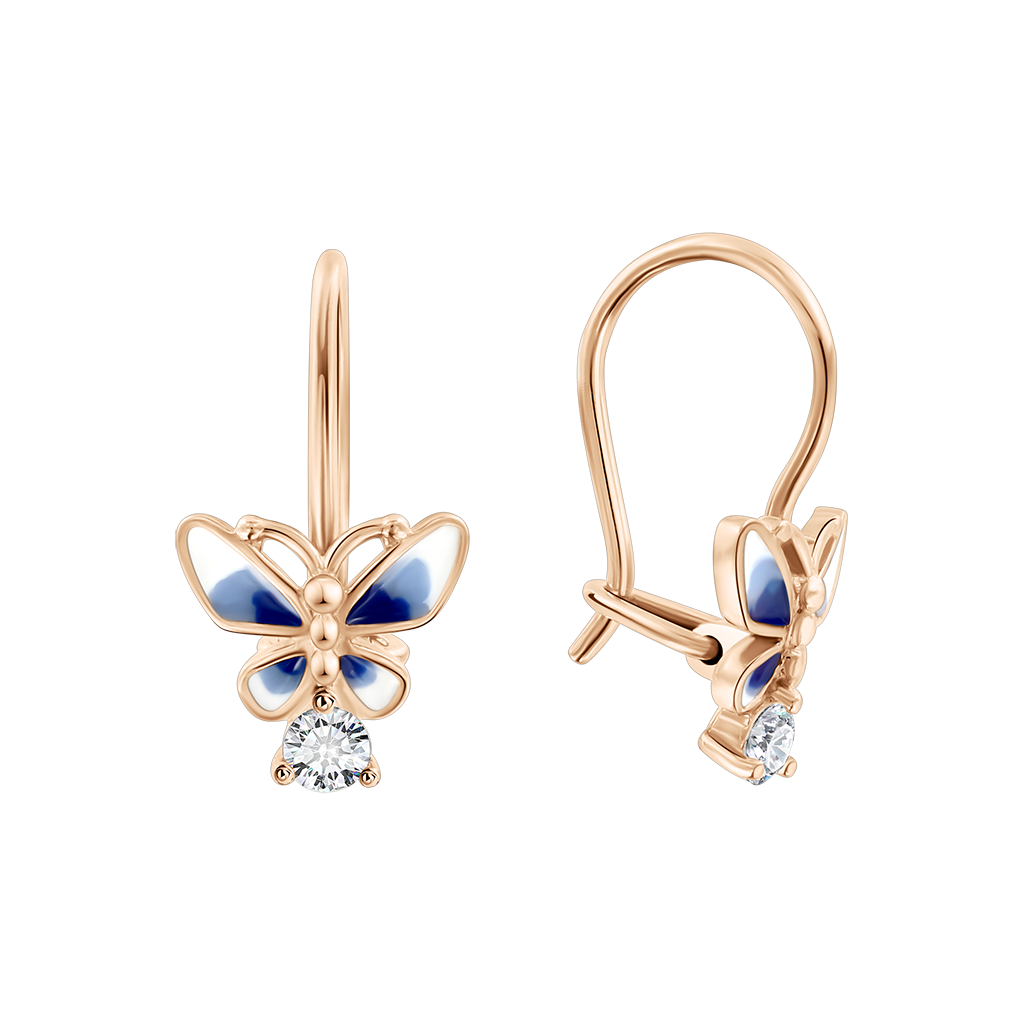 585 rose gold earrings with enamel and cubic zirconia, height approx. 16 mm