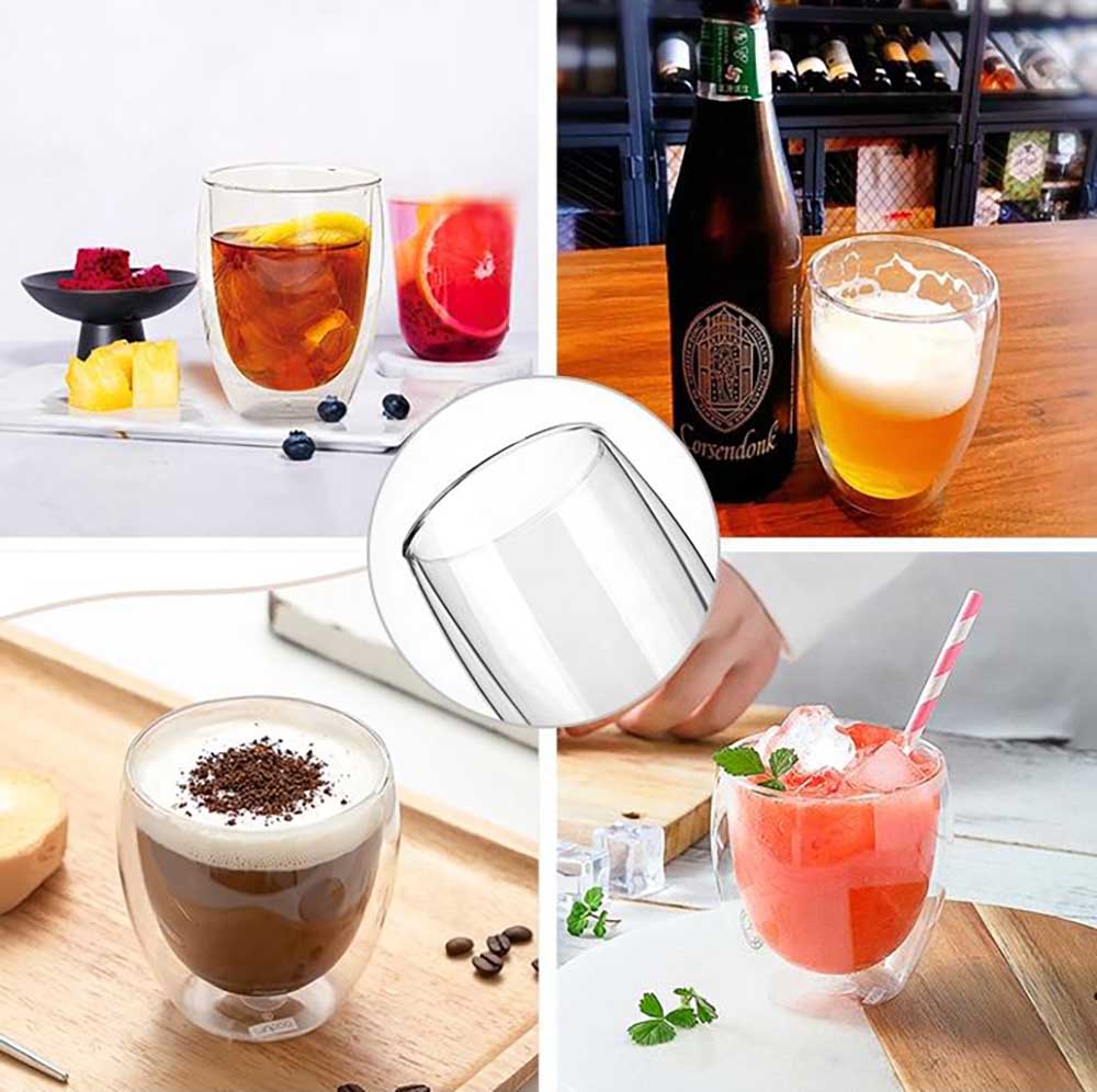 8-er Set: Vier Doppelwandige Latte Macchiato Gläser (je 440 ml) & vier Glasstrohhalme