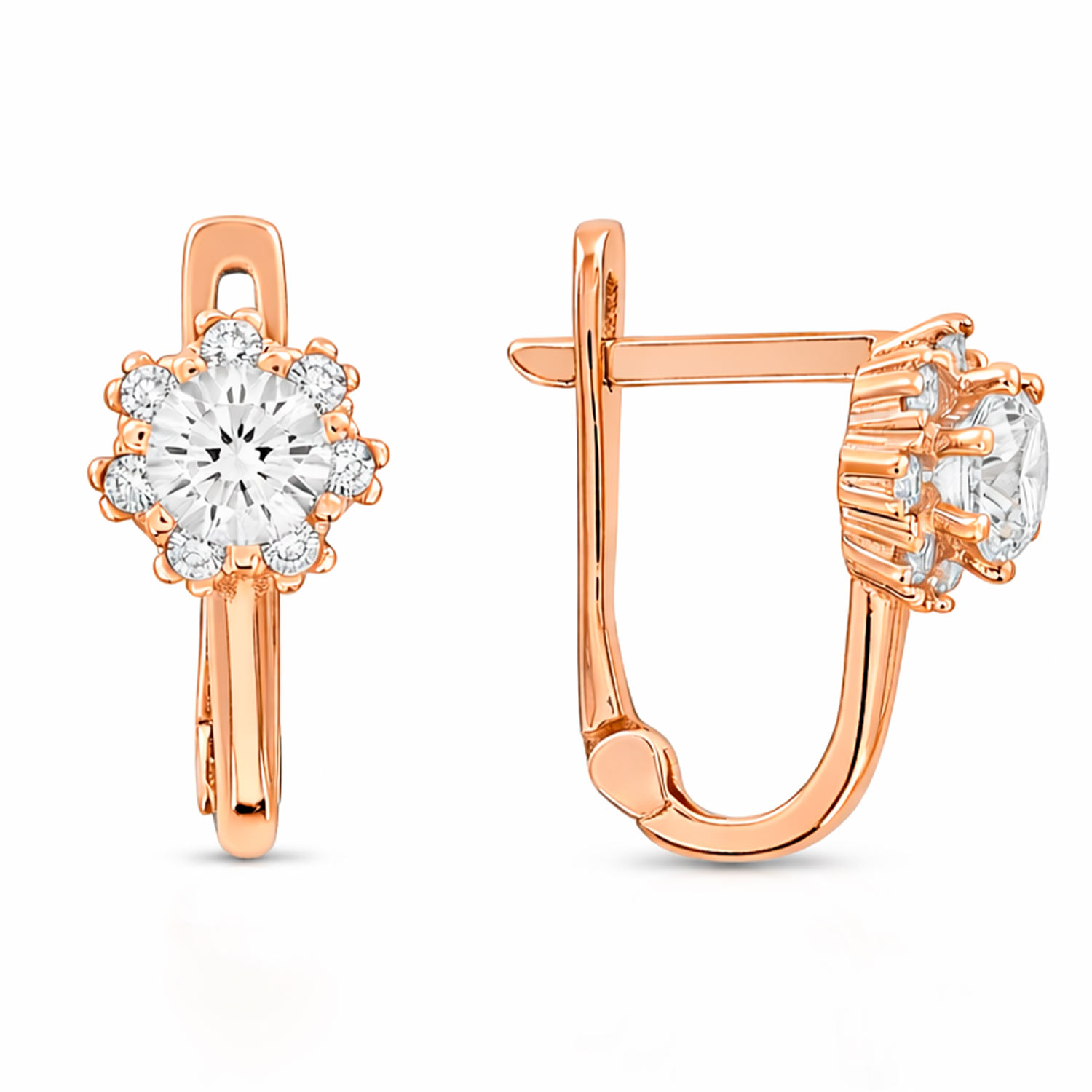 Серьги из красного золота 585 пробы, с фианитами