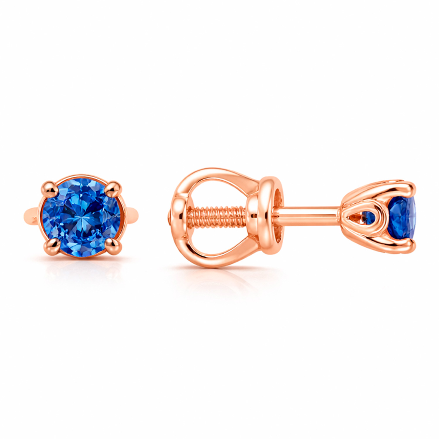 Stud earrings made of 585 red gold, with sapphires