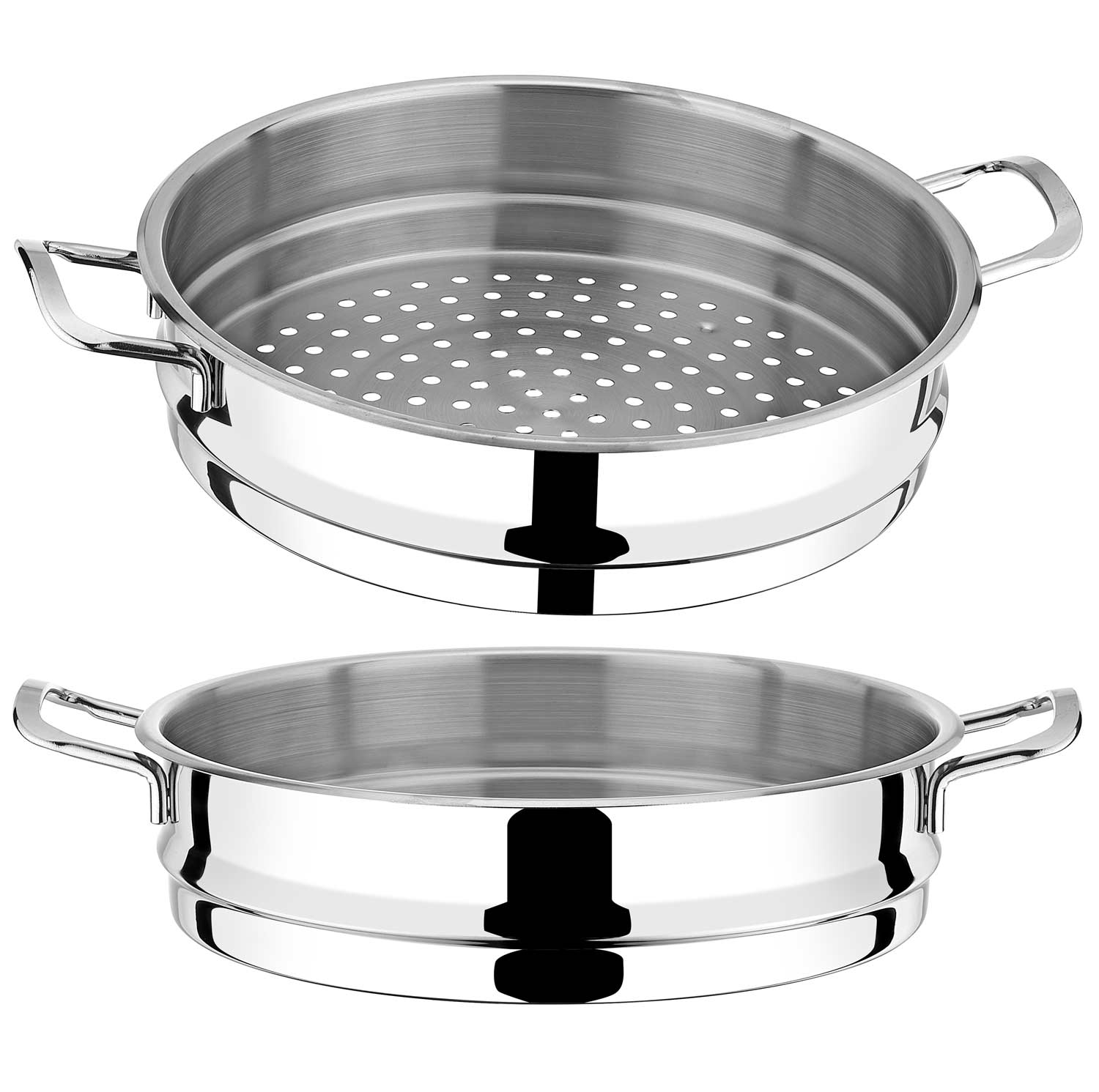 BEM Dampfkocher aus Edelstahl 18/10 mit Glasdeckel, Induktion geeignet 6-tlg. 30 cm