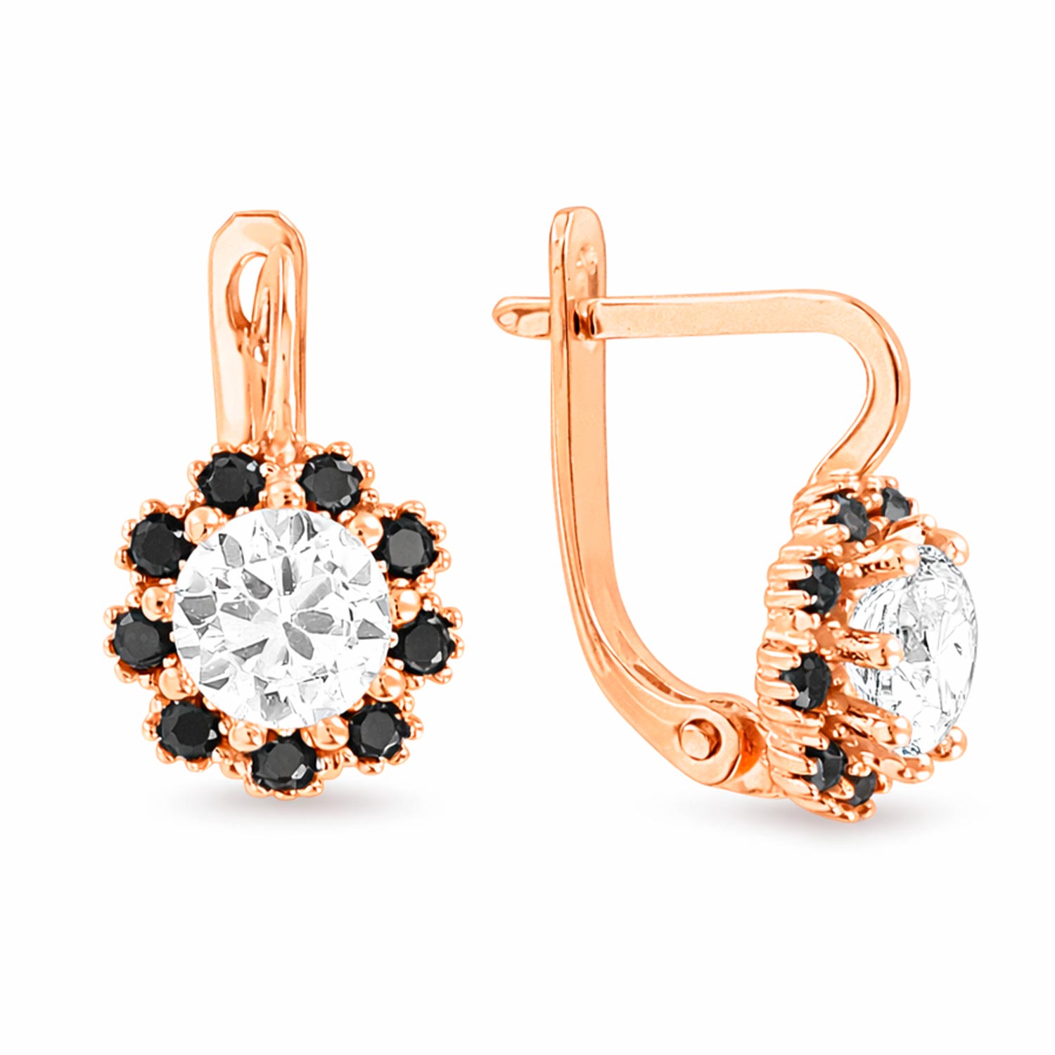 Children's earrings in 585 rose gold with white and black zirconia
