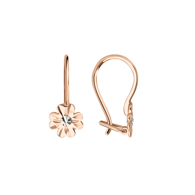 Earrings made of 585 red gold, with a diamond cut
