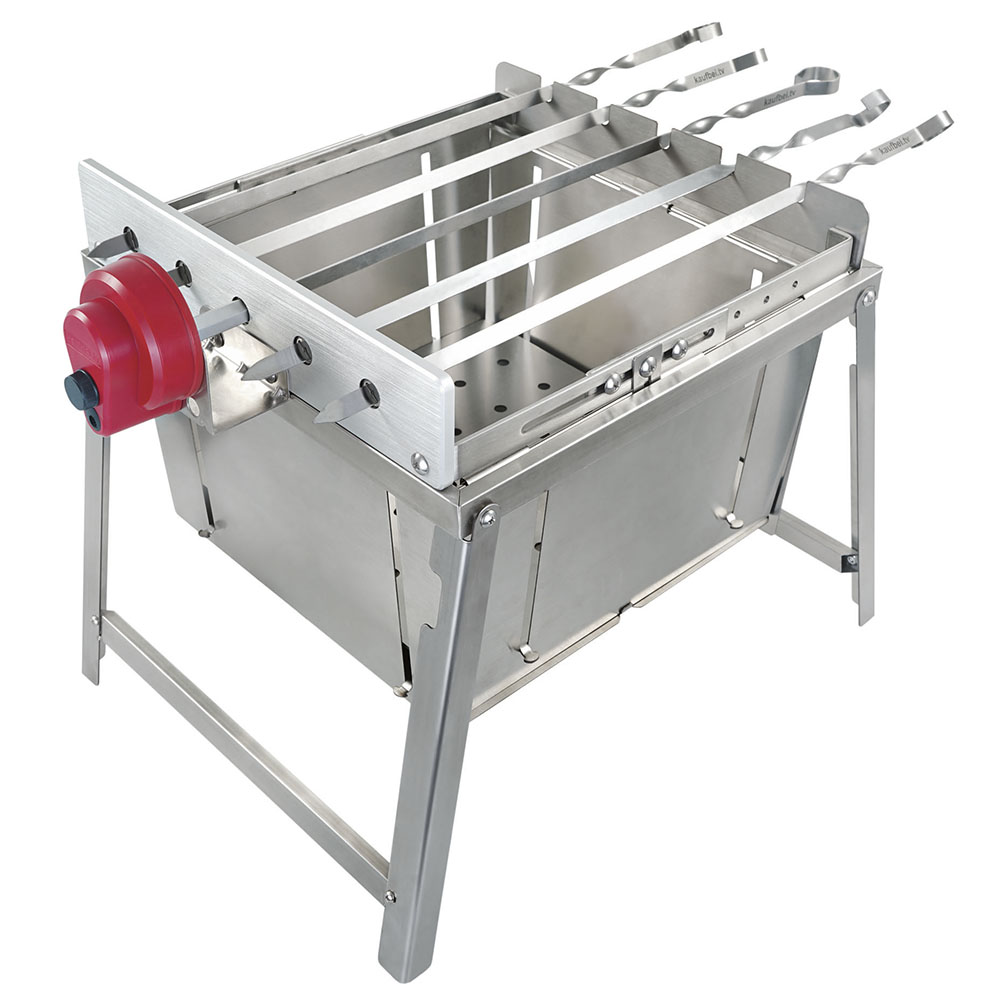 RAMBO ToGo stainless steel shashlik grill with motor, portable and compact