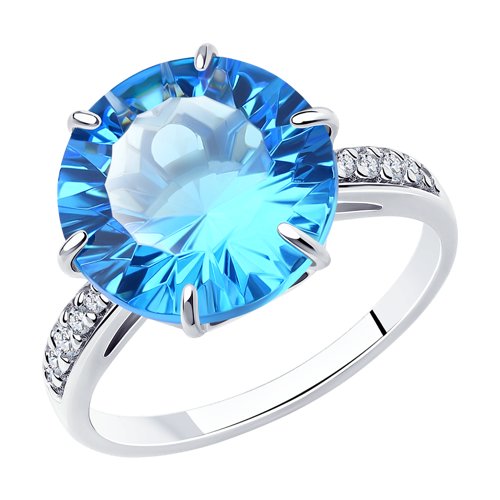 Diamant Damenring aus 925 Silber mit blauem Mineralglas und Zirkonia