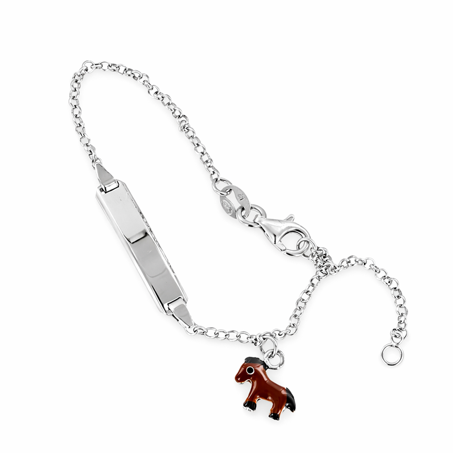 Cute children's bracelet made of 925 sterling silver with a horse charm, width approx. 2–5 mm