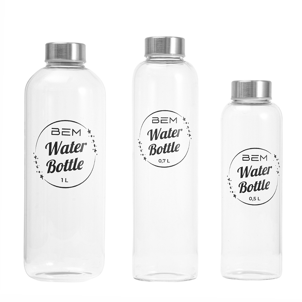 BEM Water Bottle-SET: 3 x Trinkflaschen je in schwarzer Hülle +