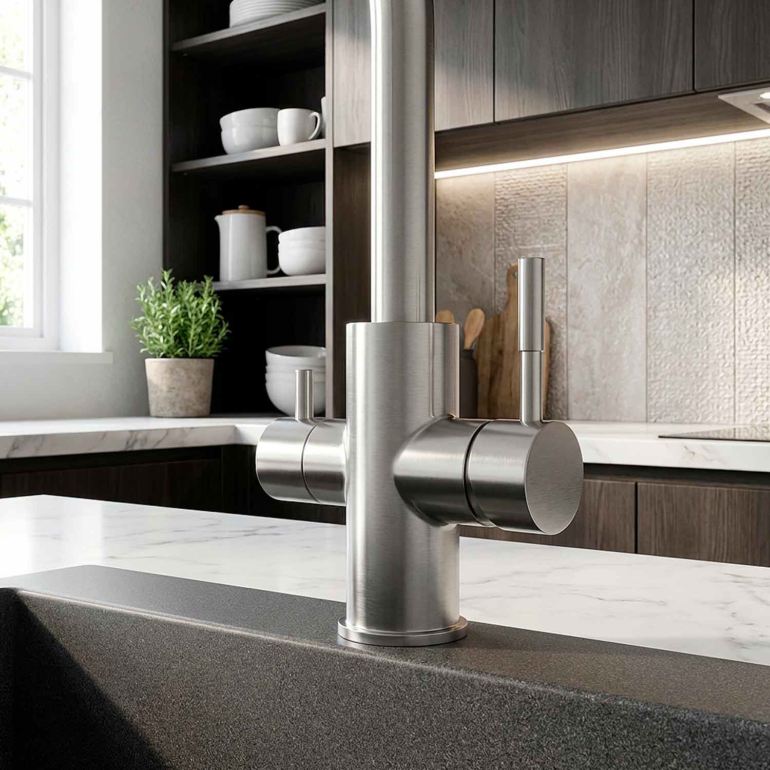 BEM 3-ходовой смеситель из нержавеющей стали 18/10, матовая шлифованная поверхность