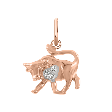 Anhänger, Rotgold 585, Zirkonia, Stier, Höhe ca. 21 mm, ca. 1,47 gr