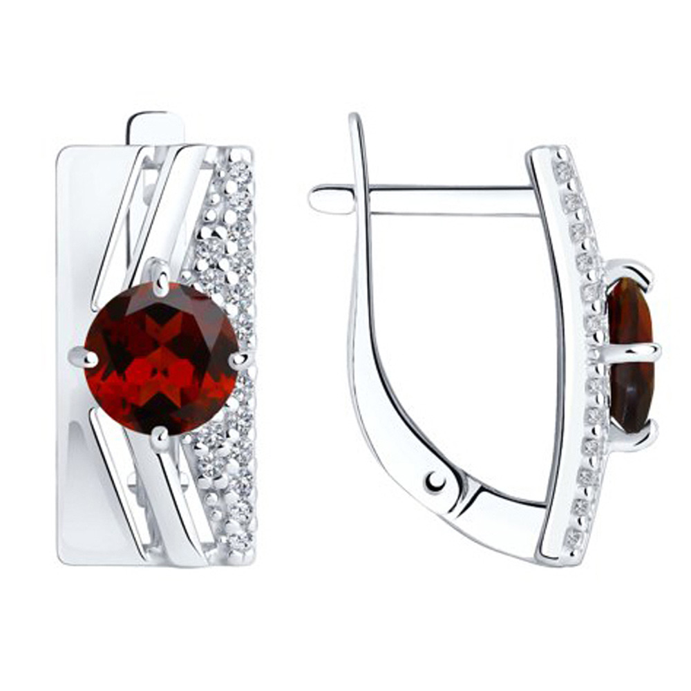 Diamant Ohrringe aus 925 Silber mit rotem Rhodolite und falrblosen Zirkonia