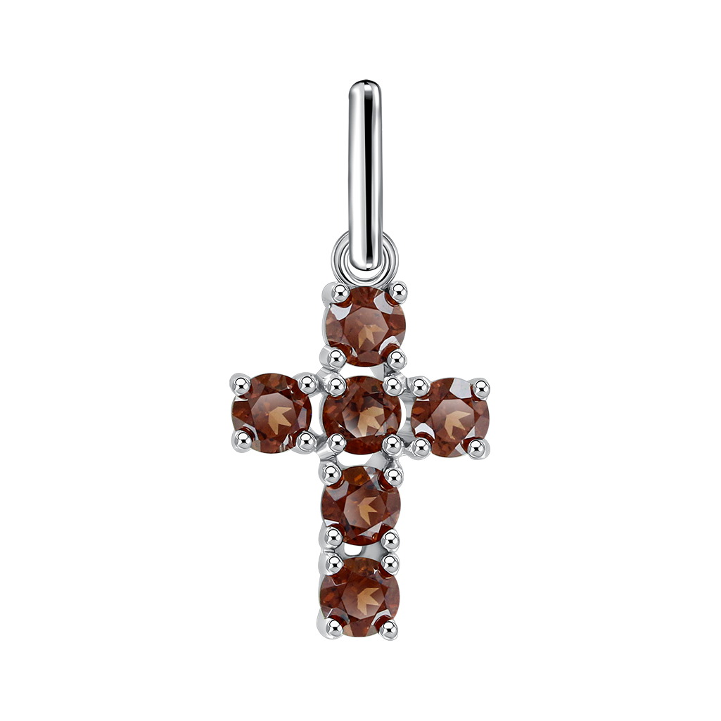 Cross pendant, sterling silver 925, with garnet, height approx. 20 mm