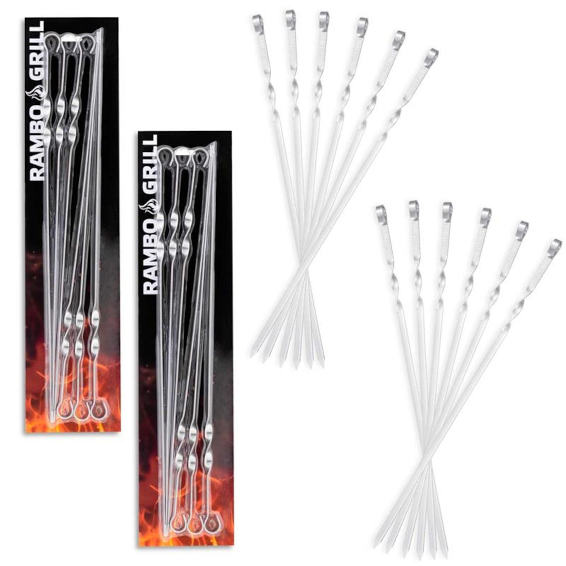 Rambo stainless steel barbecue skewer set - 12 pieces (pack of 2x6), 50 cm long
