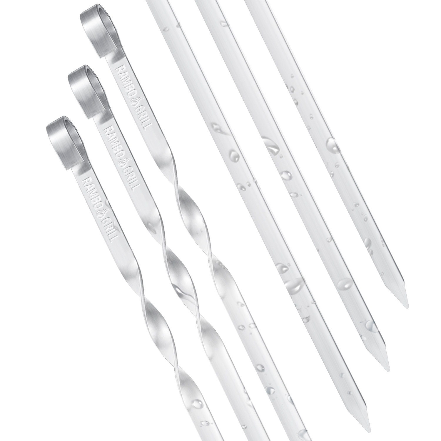 Rambo Grill Grillspieß-Set aus Edelstahl – 12 Stück (2x6er Pack), 50 cm Länge