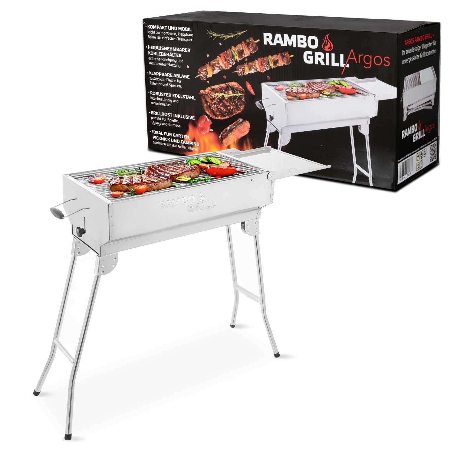 Rambo Grill Argos - hochwertiger Holzkohlegrill aus Edelstahl