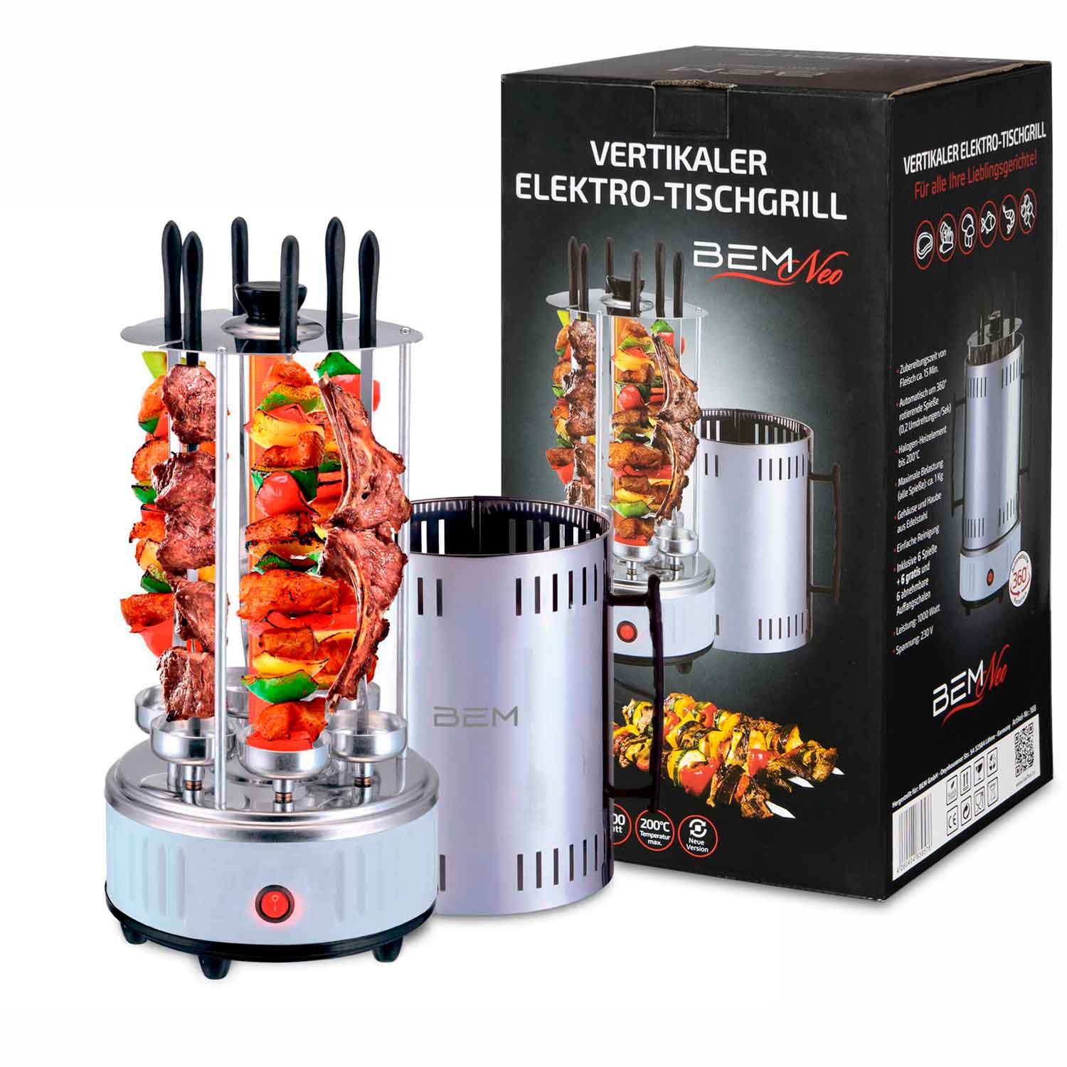 BEM Neo table grill, shashlik grill as stand grill and electric grill incl. 12 skewers
